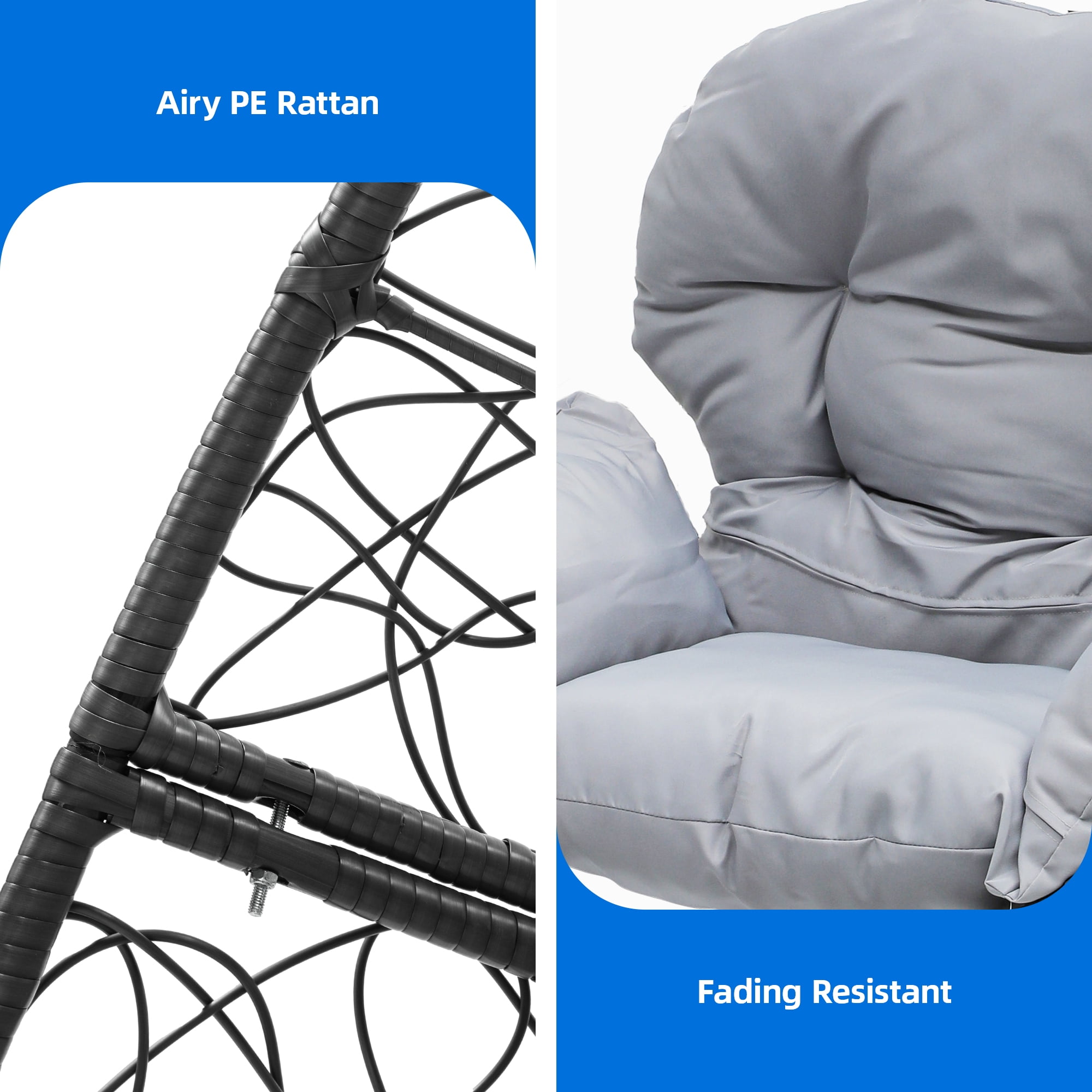 Uforic Outdoor Rattan Egg Chair with Table, Cushioned for Patio, Garden, Backyard, Porch, Gray