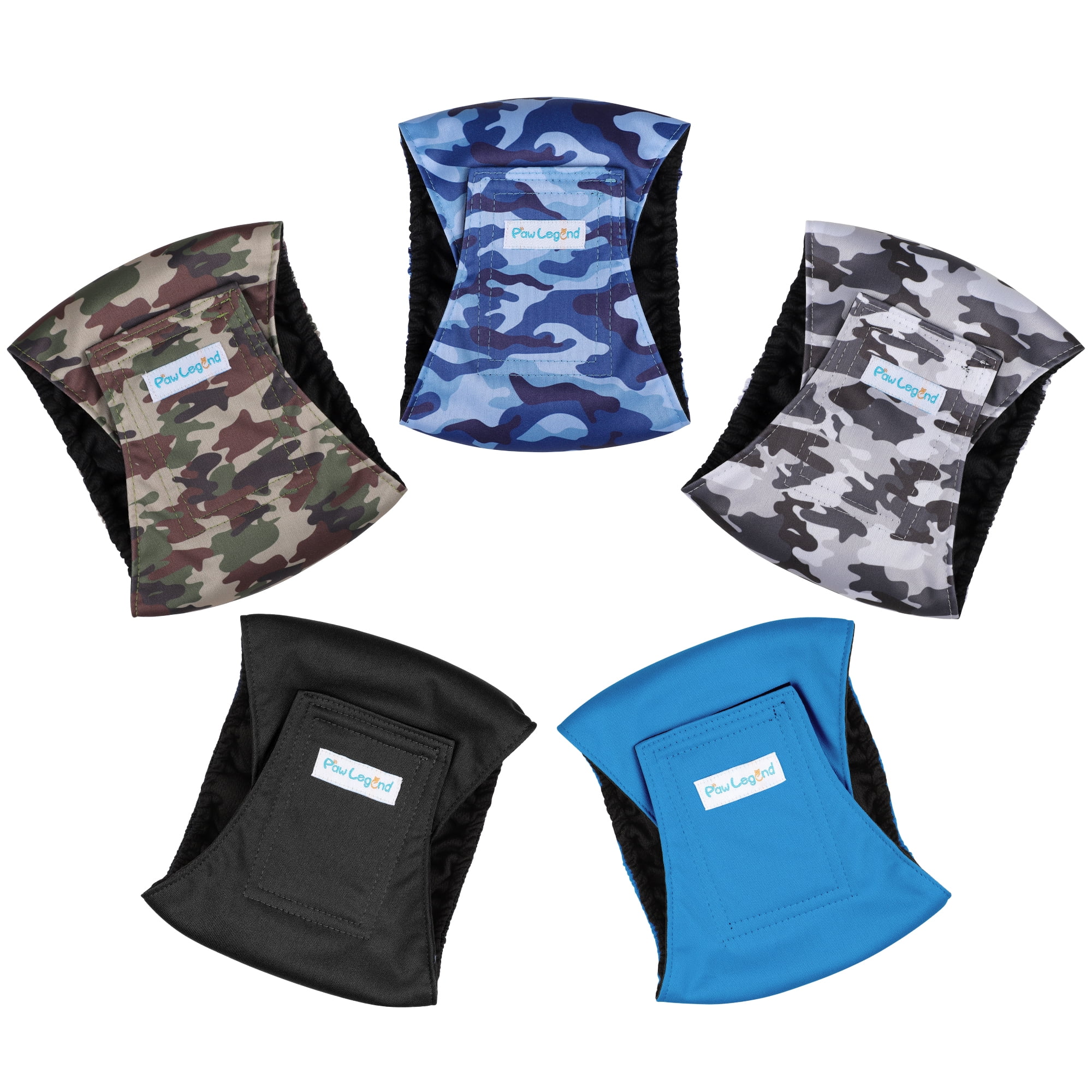 Paw Legend 5Pack Washable Dog Wraps for Male Dogs, Reusable Puppy & Doggie Diapers Male, Leak Proof|Ultra Absorbent Belly Bands Diapers for Dogs,Camouflage,M