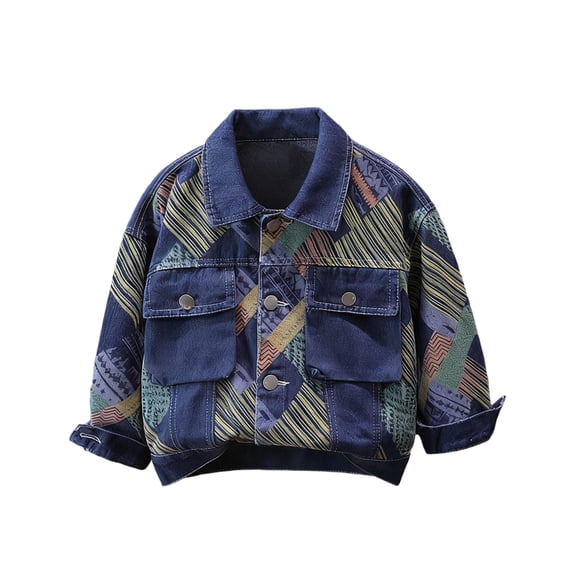 Abtuhar Toddler Boys Casual Outerwear and Jackets Printed Lapel Denim Casual Outer Jackets for 2‑10 Years