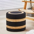 thumbnail image 2 of Tcbosik Handwoven Water Hyacinth Ottoman,18-Inch Round Pouf Footrest with 350lbs Capacity, Natural & Black, 2 of 7