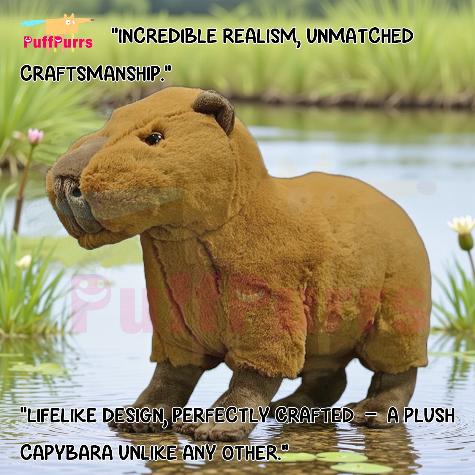 PuffPurrs Lifelike Capybara Plush Toy, Realistic The Gentle Giant Rodent Teddy Stuffed Animal, Cute Rodentia Unique Pillow Toy Gift, 31CM/12 Inch