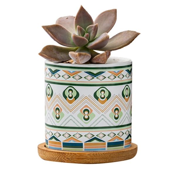 Plant Pot Cylindrical Flowerpot 7.5x7.6cm Geometric Pattern Simple Black White Nordic Style Home Decor Ceramic Vase