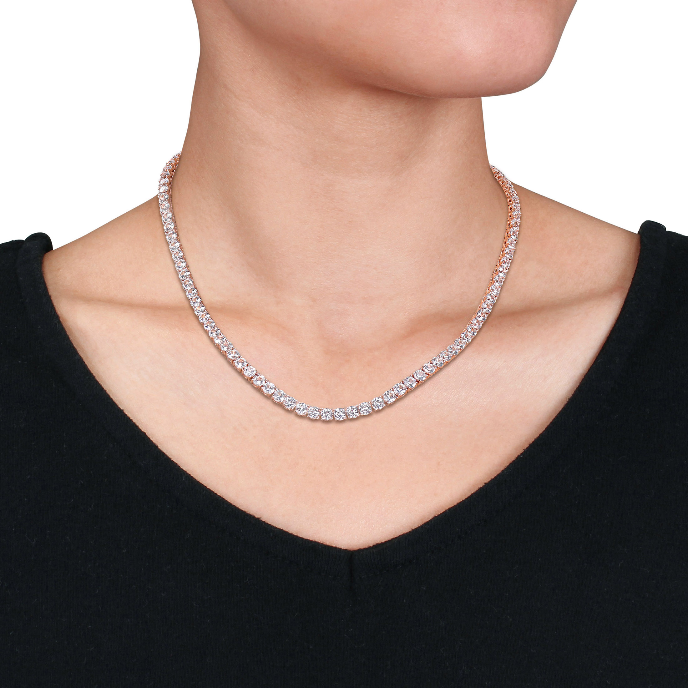 Everly Women's Created Sapphire Rose Gold Plated Tennis Necklace