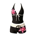 thumbnail image 4 of CUZIBR Girls Swimsuit Two Piece Floral Print Summer Sleeveless Halter Neck Beachwear Tank Tops And Shorts Tankini Sets Bathing Suit,Black,9-10 Years, 4 of 7