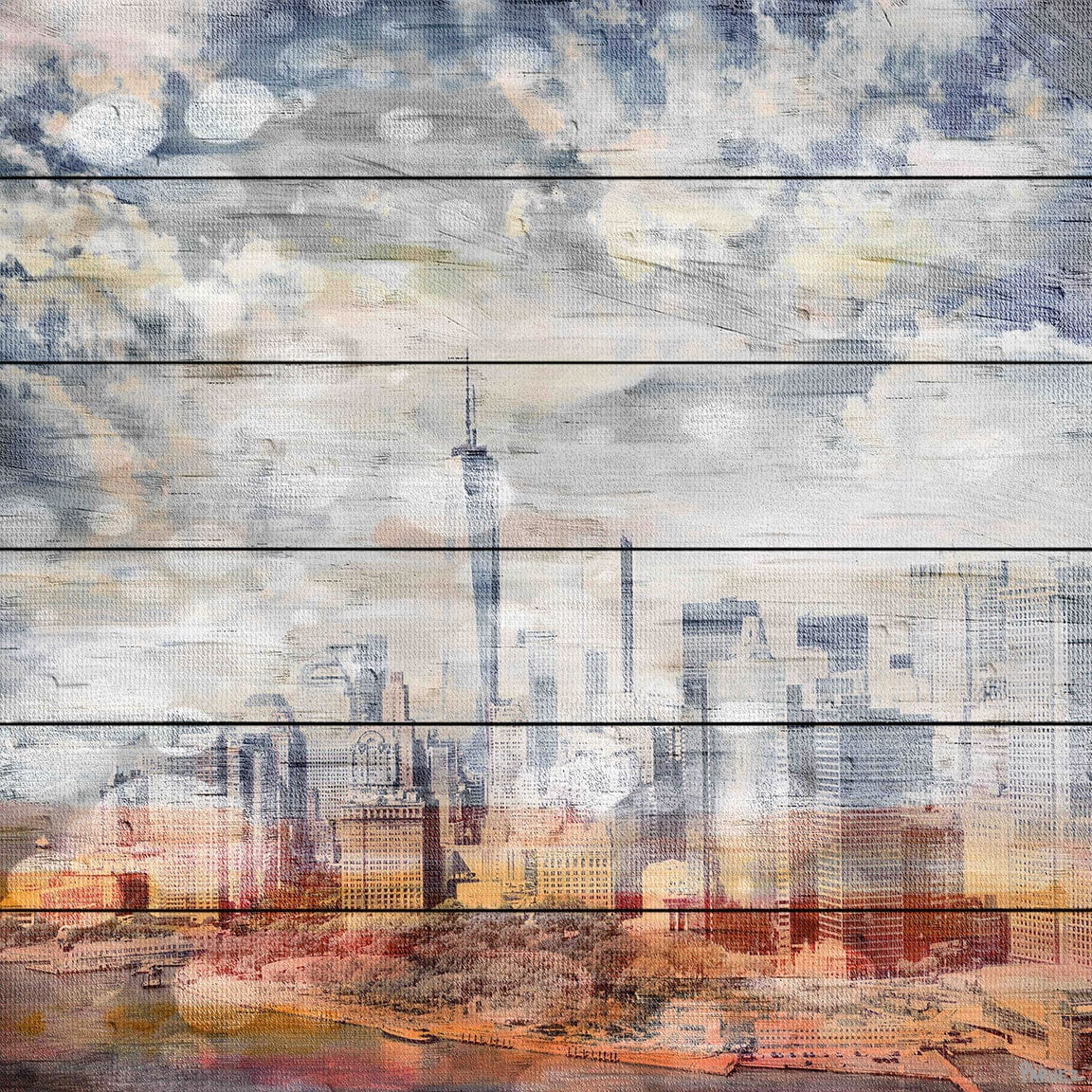 Parvez Taj "Pastel NYC" Print on White Wood