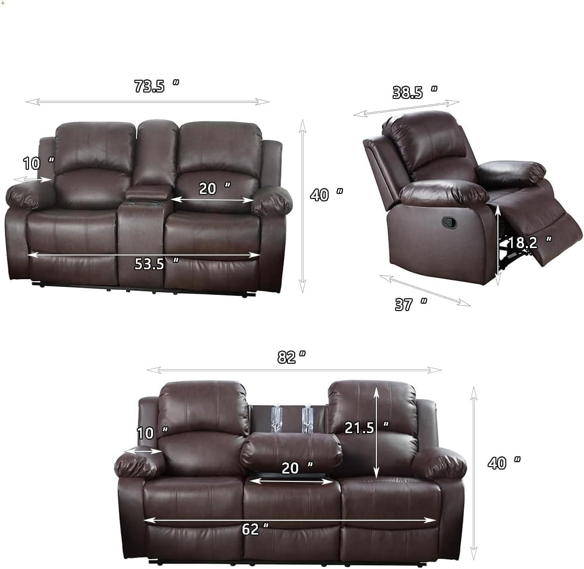 Bonded Leather Living Room Furniture Set Reclining Sofa Set Loveseat Furniture Sets in Living Room Sofa Recliners (3 Pieces, Beige)