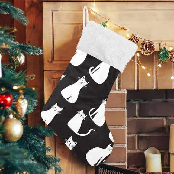 RMDQTR Christmas Stockings for Xmas Gifts - Large Size Festive Holiday Decor for Family Cute White Cats