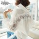 thumbnail image 2 of Vintage White Blouses Women Sexy Hollow Out Backless Lace Blouse Fashion Office Casual Loose Cotton Shirts Tops, 2 of 4