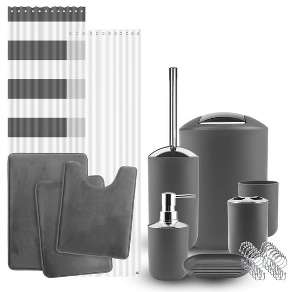 Hearth & Harbor 12 Piece Plastic Bath Accessories Set, Gray