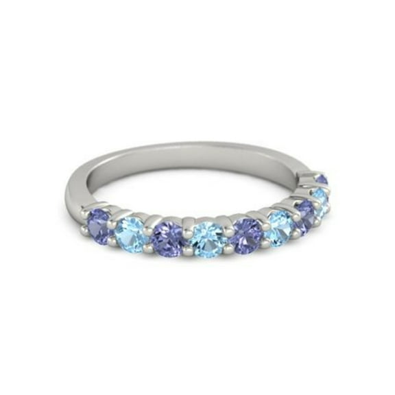 925 Sterling Silver Round 2.50 MM Tanzanite Blue Topaz Half Eternity Women Ring
