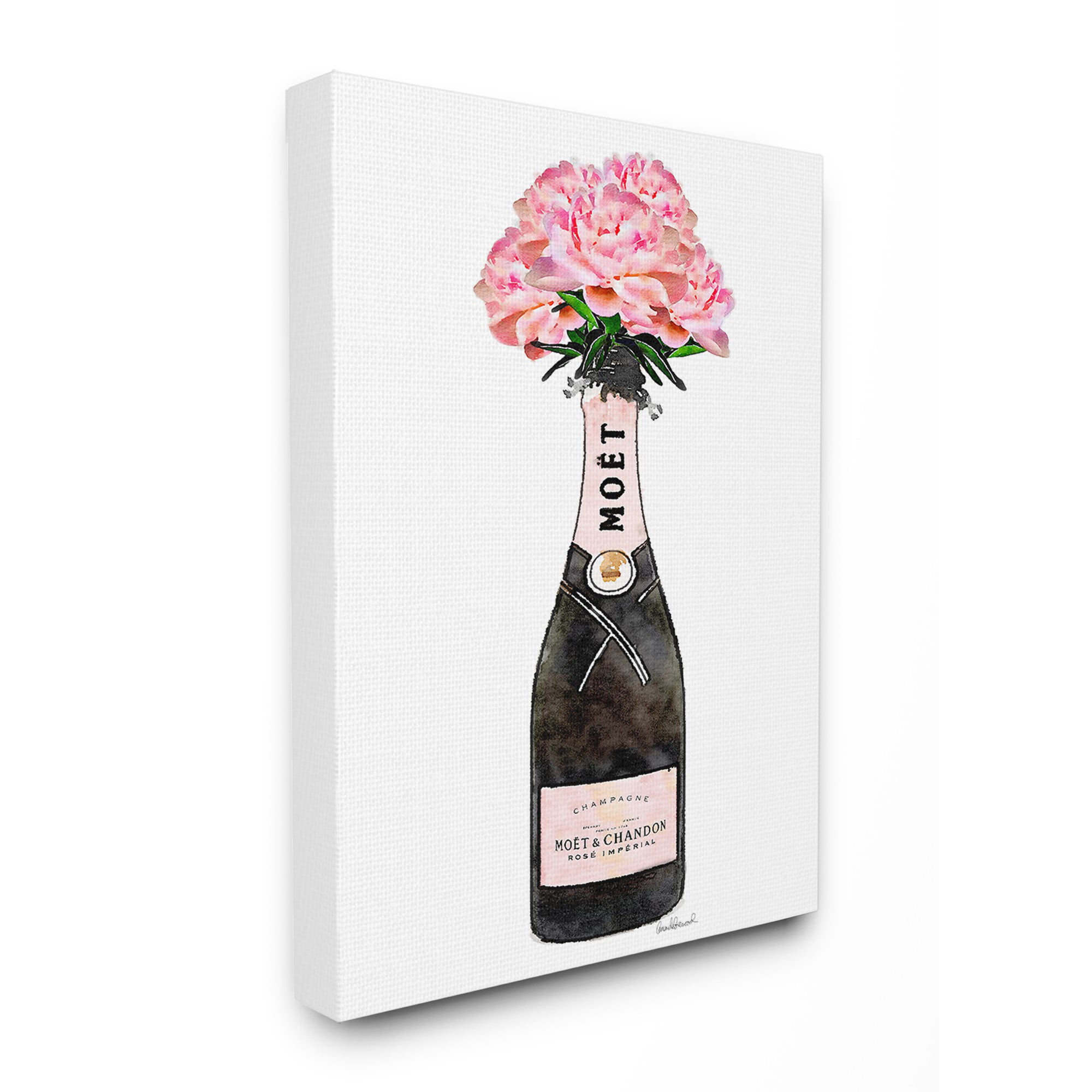 The Stupell Home Decor Collection Champagne Bottle Pink Flowers Watercolor  Oversized Stretched Canvas Wall Art, 24 x 1.5 x 30