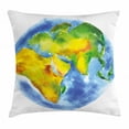 thumbnail image 1 of Earth Throw Pillow Cushion Cover, Globe Of Earth Painted in Watercolors Cartography Geography Continents, Decorative Square Accent Pillow Case, 20 X 20 Inches, Light Blue Green Yellow, by Ambesonne, 1 of 2