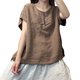 thumbnail image 3 of V Cuello Blusas para las Mujeres, de Moda Retro Bordado Cuello Redondo Cinco Cuartos de Manga para el Uso Casual, 3 of 5