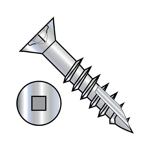 8X1 5/8 Flat Head Nibbed Square Recess Deep Thread Wood Screw Type 17 2/3 Thread Zinc (Pack Qty 4,800) BC-0826DQF17D