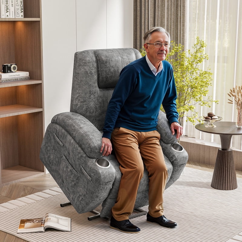 Furmax Power Lift Leathaire Fabric Recliner Chair Massage Recliner Sofa for Bedroom,Gray