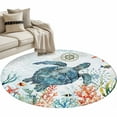 thumbnail image 2 of 3ft Round Rug, Coastal Turtle Non-Skid Rubber Backing Large Area Rugs - Living Room Bedroom Home Office, Summer Beach Nautical Coral Starfish Indoor Floor Mat Carpets Washable Rug, 2 of 9
