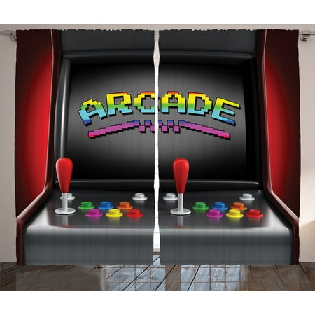 Video Games Curtains 2 Panels Set Arcade Machine Retro Gaming Fun Joystick Buttons Vintage 80 S 90 S Electronic Window Drapes For Living Room