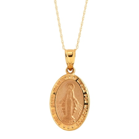 Simply Gold Embossed Virgin Mary Icon Pendant Necklace in 14kt Gold