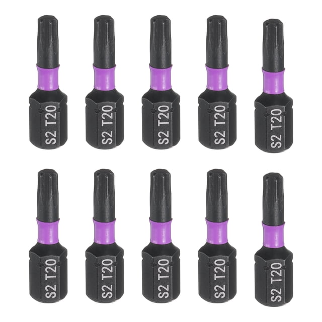 Uxcell 10pcs T20 Punta de Destornillador Torx 1/4" Vástago Hexagonal 25mm/1" Longitud Magnética