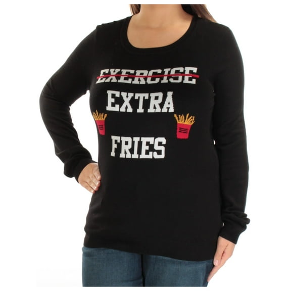 Ultra Flirt Juniors Black Extra Fries Fine-Gauge Crew-Neck Sweater XL