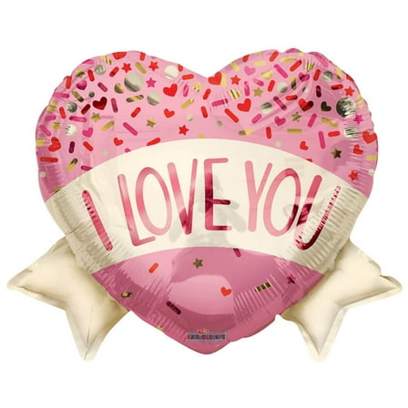 18 inch Kaleidoscope Love Heart With Banner Sprinkles Shape Foil Mylar Balloon - Party Supplies Decorations