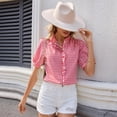 thumbnail image 5 of Stralyhd Womens Tops Button Down Short Sleeve Linen Shirts Plaid Blouses Casual Comfy and Breathable Outfits Red M, 5 of 6