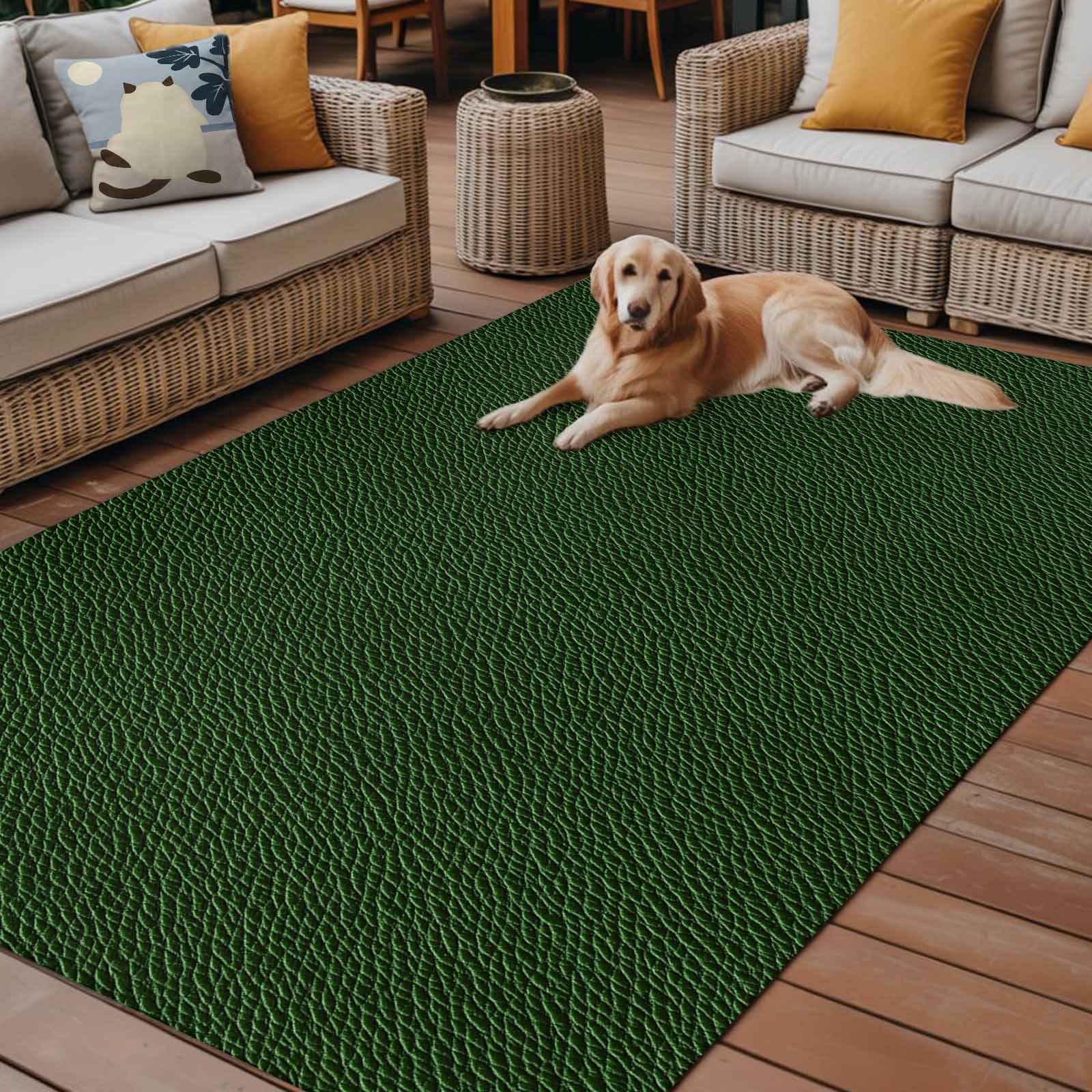 Fsddascl Solid Dark Green Outdoor Rug for Patio/Deck/Porch, Non-Slip Large Area Rug 6 x 9 Ft, Retro Minimalism Abstract Denim Texture Indoor Outdoor Rugs Washable Area Rugs, Camping Rug Carpet