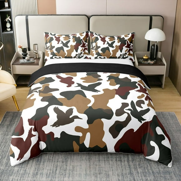 Erosebridal Kawaii Duck 100% Cotton Comforter Cover Queen, Farmhouse Animal Bedding Sets Queen Size, Brown Reversible Bedroom Set, Lightweight Room Decorative, 3-Piece（No Comforter）