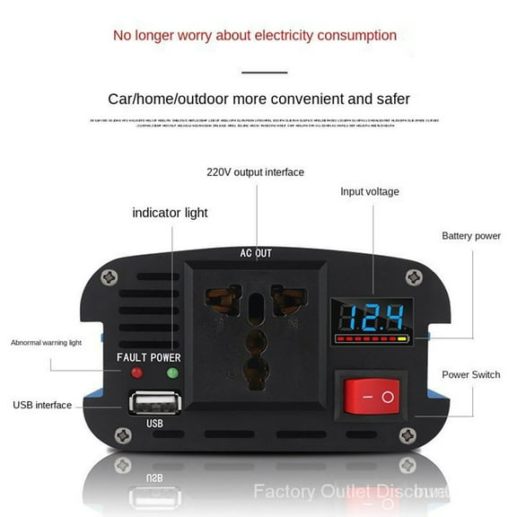 Car Inverter Power Inverter Practical CCC LCD Display 1 2V/24V To 220 Power Inverter Vehicle Inverter Brand New