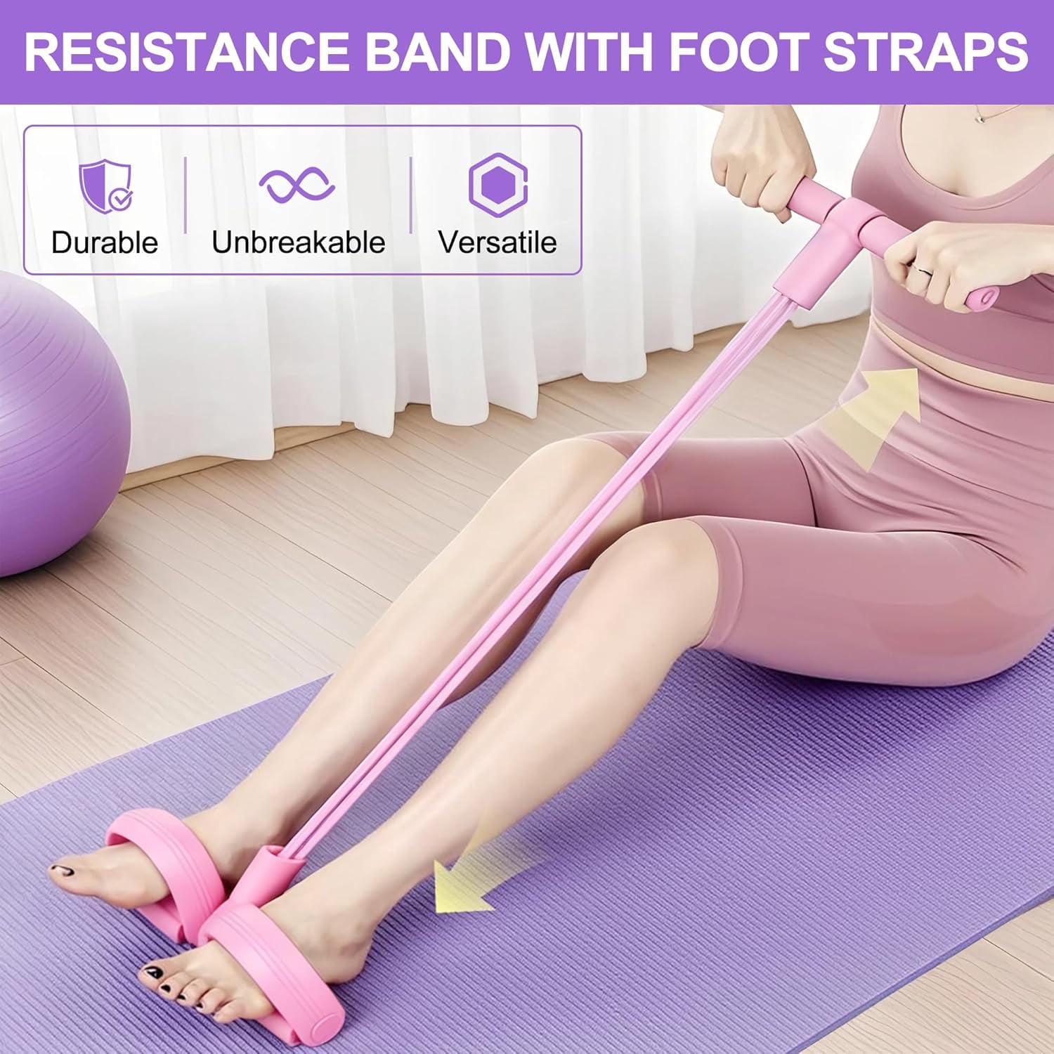 JJEAN-21 Fitness Resistance Bands-4 Tube Pedal Ankle Puller, New Elastic Yoga Pedal Puller Stretch Band for Exercise, AB Training Auxiliary Device Sit Up Exercise Equipment for Women Men