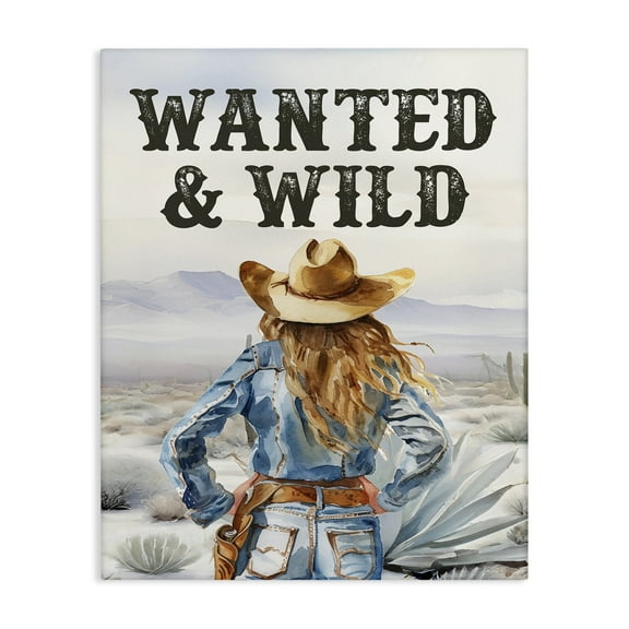 Stupell Industries Wanted & Wild Cowgirl People Painting Wrapped Canvas Art Print Wall Art, 16 x 20