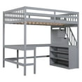 thumbnail image 3 of Full Size Wooden Loft Bed with Built-in L-Shaped Desk and Three-Tier Storage Shelves,Full-Length Guardrails and Attached Storage Staircase, Gray, 3 of 9