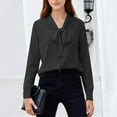 thumbnail image 4 of Lenpel Blouses for Women Dressy Long Sleeve Bow Tie Neck Curved Hem Business Casual Work Tops Loose Office Shirts(Black,X-Large), 4 of 6