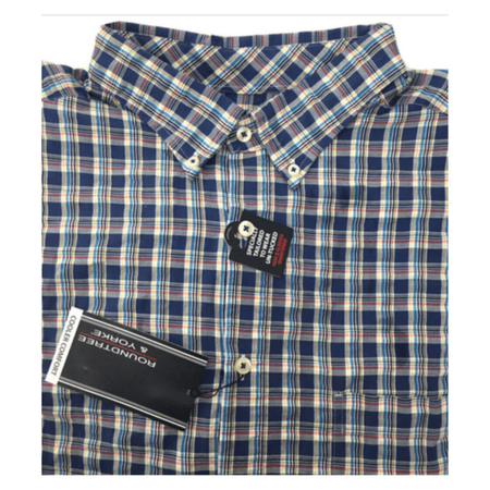 

ROUNDTREE and YORKE Men s Short Sleeve Plaid Shirt Cotton True Navy size 2XLT