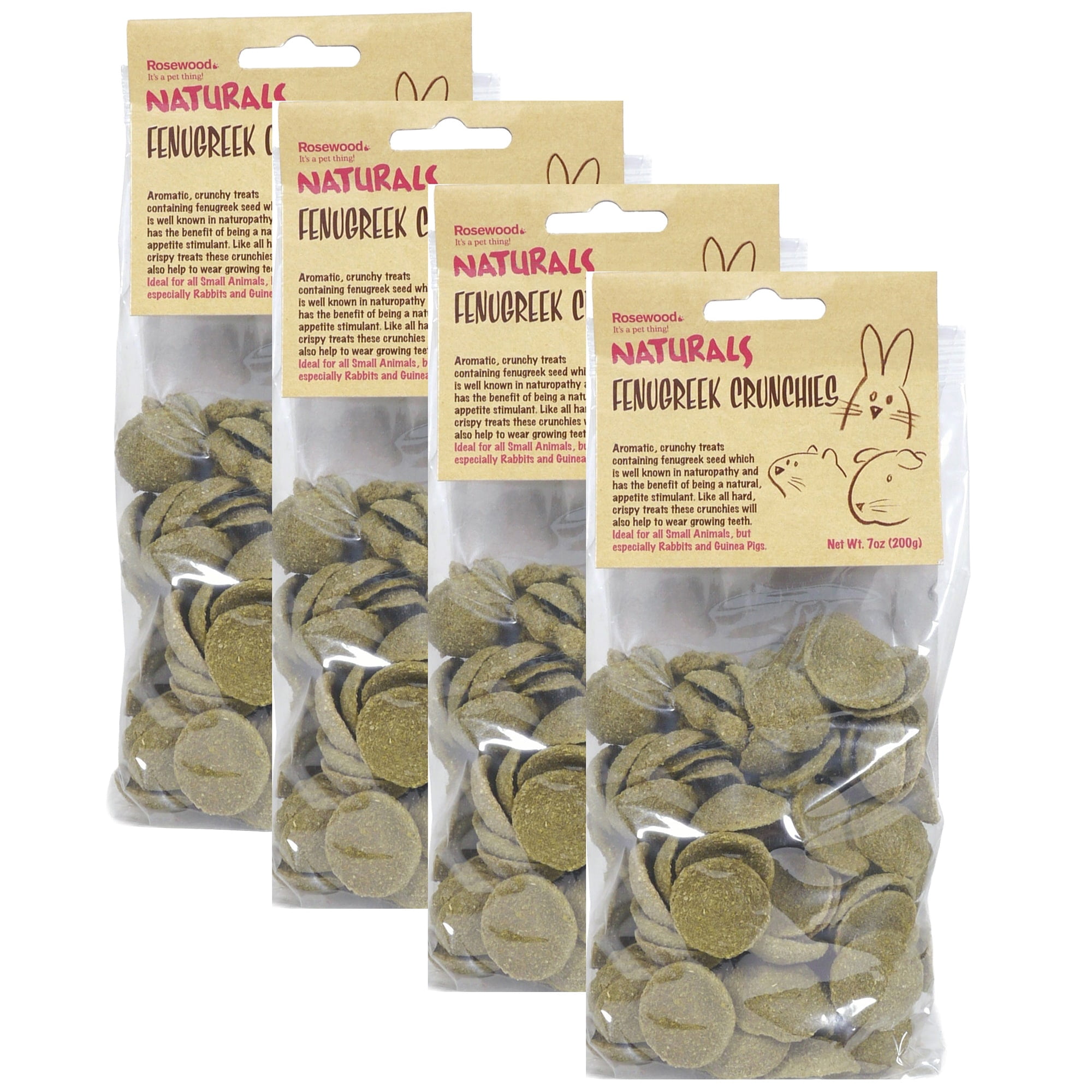 Rosewood Naturals: Fenugreek Crunchies - 4 Pack, 7oz Bags - Small Animal Treat, Natural Pet Snack, Digestion Aid-Appetite Stimulant, Rabbit-Guinea Pig