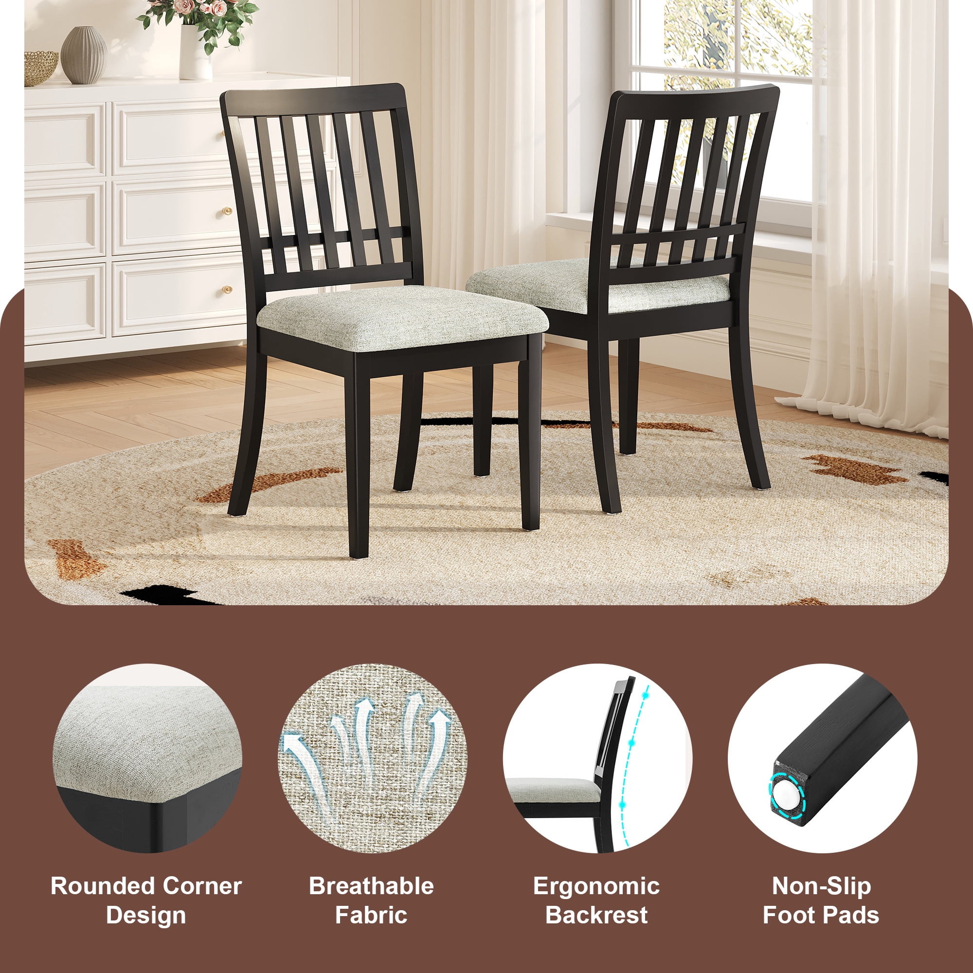 Euroco 5-Piece Round Dining Table Set for 4, Folding Wood Dining Table with 4 Upholstered Chairs, Farmhouse Kitchen Table Set for Small Space,Apartments,Black