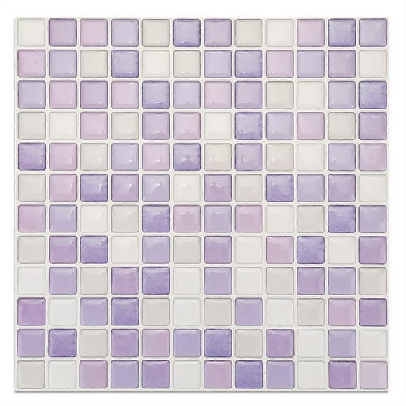 3D Mosaic Tile Stickers Wall Sticker Home Decor for Kitchen Bathroom (9.29"x9.29", Light Purple)
