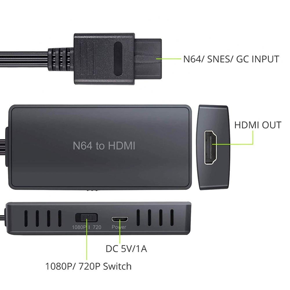 LiNKFOR N64 vers HDMI Convertisseur avec 1M HDMI Cable N64 to HDMI Adapteur 1080P 720P pour N64 GC Snes Console HD N64 Gamecube Snes vers HDMI Converter Cable pour HDTV HDMI Monitor