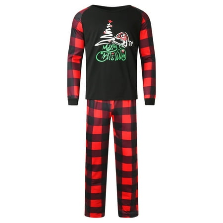 

Nomeni Christmas Pjs Letter Plaid Print Long Sleeve T Shirt Top And Pants Xmas Sleepwear Holiday Family Matching Pajamas Outfit