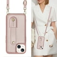 thumbnail image 5 of ELEHOLD iPhone 14 Wallet Case, Flip Card Slots Magnetic Button Kickstand Function Non-Slip Wristband Crossbody Shoulder Strap for iPhone 14 6.1" Fashion Leather Case,Rosegold, 5 of 8