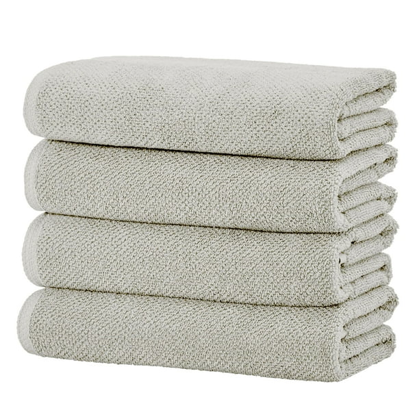 Toallas de baño grises - Juego de toallas de baño 100% algodón, paquete de 4, 54 x 27 - Toallas absorbentes de secado rápido y duraderas para decoración del baño - Fibras de dos capas de baja torsión