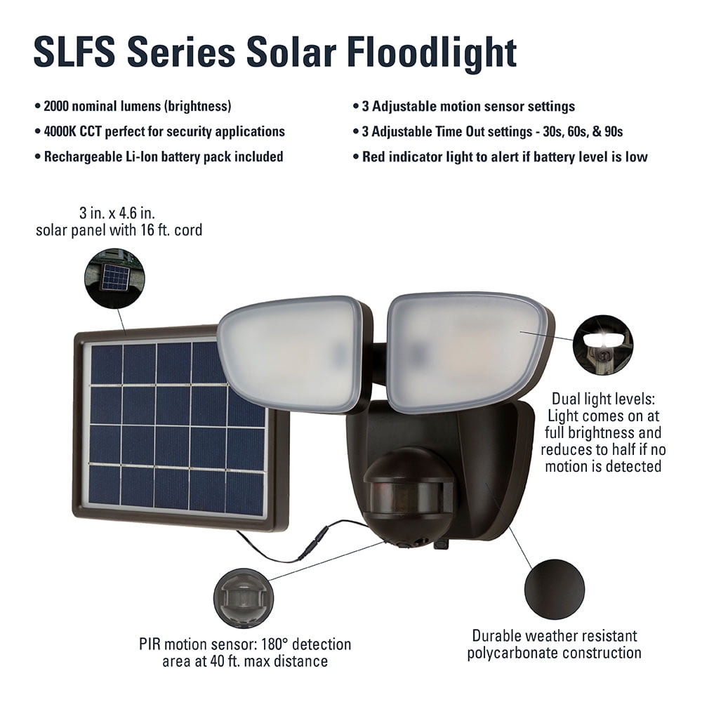 Halo Solar Outdoor LED Twin Head Flood and Security Light 180 Degree Motion Sensor 2000 Lumens