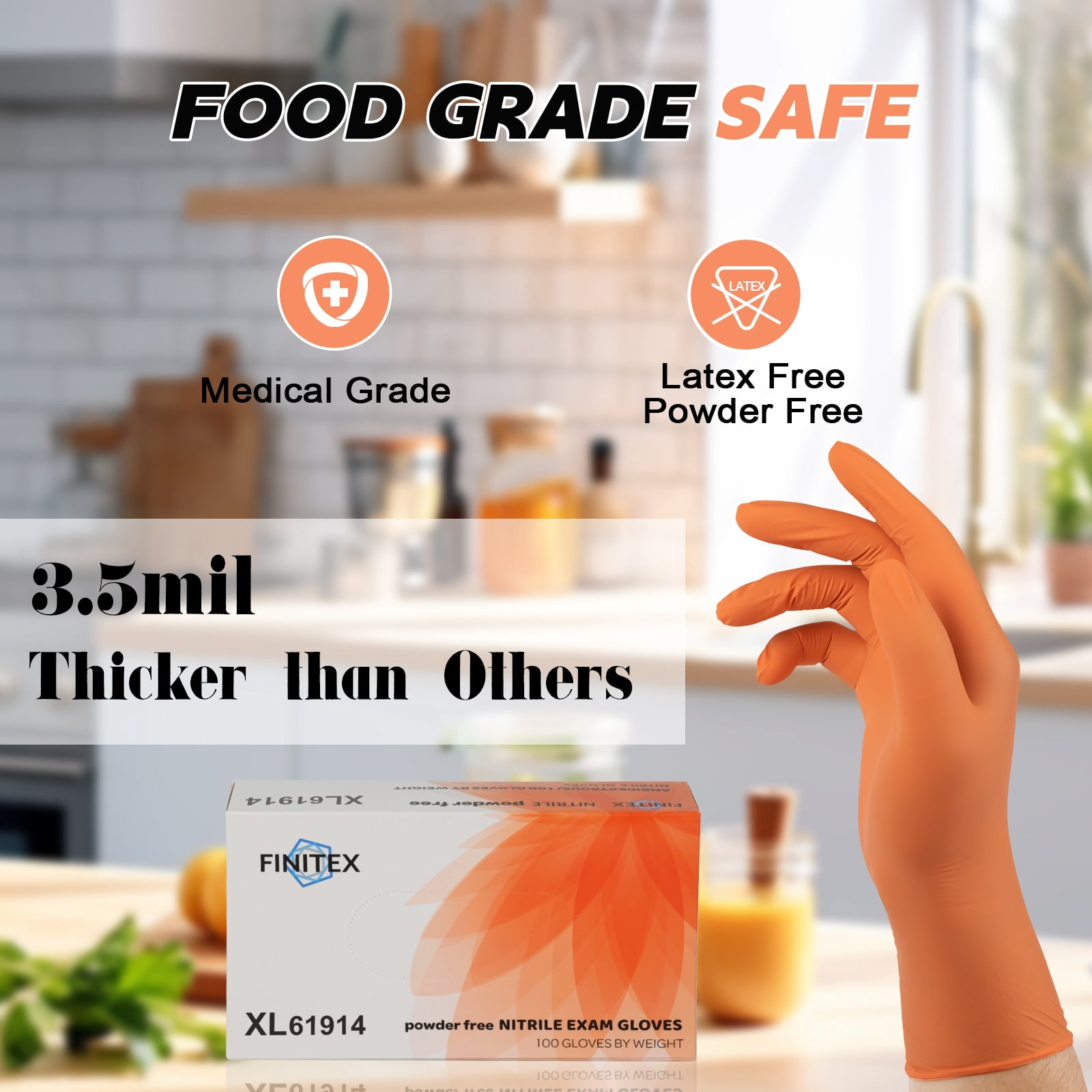 FINITEX Nitrile Disposable Gloves, Orange, Latex-Free, Powder-Free, XL, 1000 Count