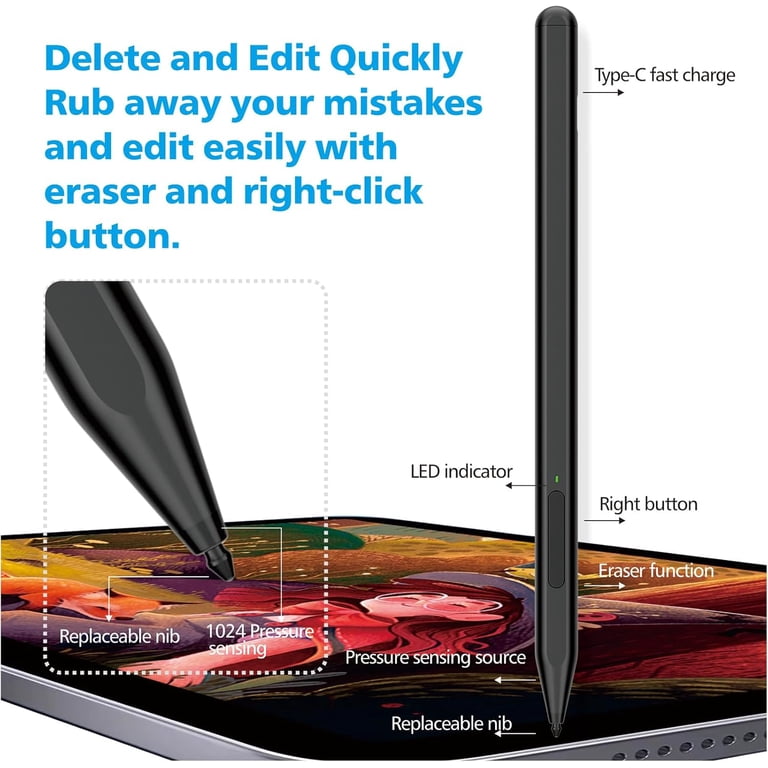 Surface Pen 1776, per Microsoft Surface Pen 1776 (EYU-00001), compatibile con Surface Pro 9/8/X/7/6/5/4/3, Surface 3, Surface Go 3/2/1, Surface Laptop/Studio/Book 4/3/2/1 (argento