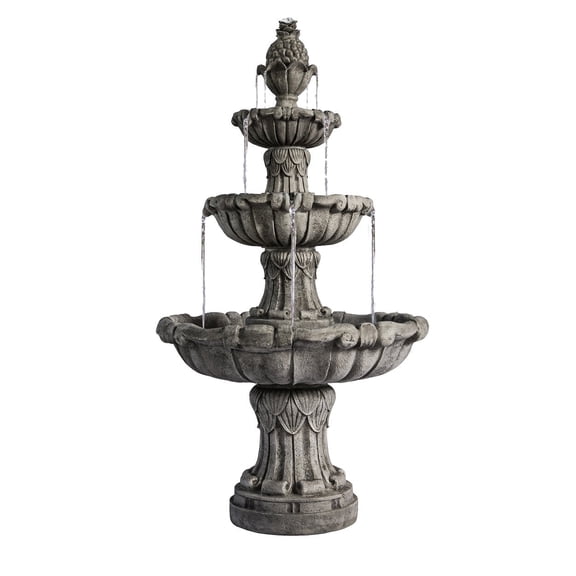 XBrand 58.3" 3-Tier Outdoor Freestanding Water Fountain - Classic Leaf Design, Light Gray Resin, Large Bird Bath with Pump - Ideal for Yard, Lawn and Garden, Porch Décor