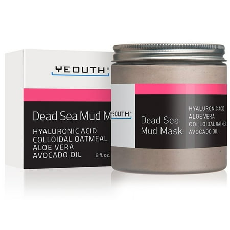 YEOUTH Dead Sea Mud Face Mask with Hyaluronic Acid, Aloe, Oatmeal, and Avocado, Minimizes Pores, Reduces Wrinkles, Clears Blackheads, Acne and Helps Oily Skin, Rejuvenates 8oz (Best Face Mask For Blackhead Removal Homemade)