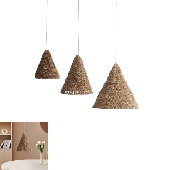 Woven Lamp Shade,Woven Lampshade,3Pcs Pendant Light Fixtures Rope Lamp Cover,Portable Woven Pendant Lamp Chandelier Cover,11.8",7.9",5.9"