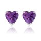 thumbnail image 1 of JeenMata Hermosos Aretes Tipo Botón con Corte de Corazón de 1 Quilate, Amatista (Piedra Natal de Febrero) en Baño de Oro Blanco de 18 K sobre Plata, 1 of 5