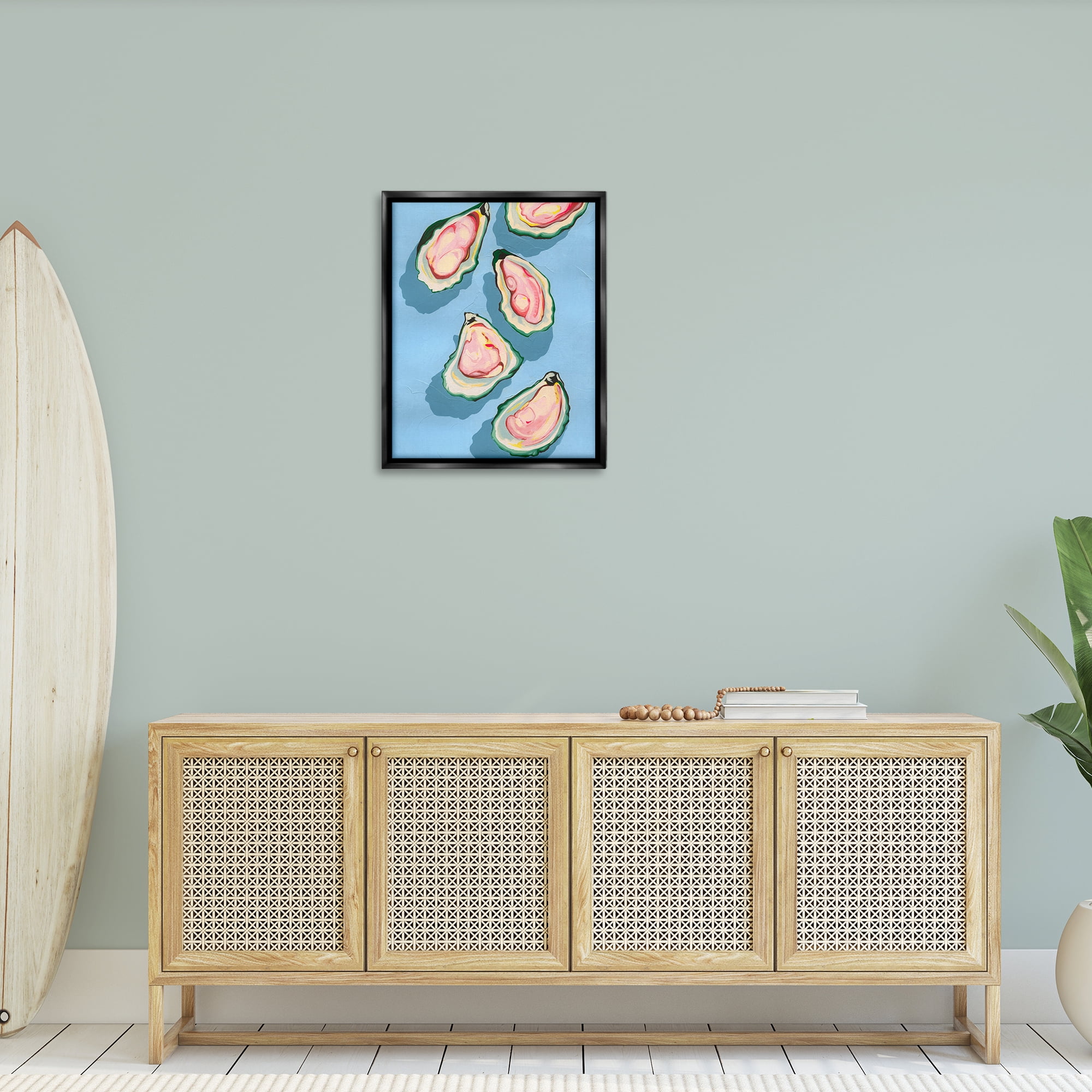 Stupell Industries Summer Beach Oysters Animals & Insects Painting Black Floater Framed Canvas Art Print Wall Art, 25 x 31