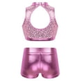 thumbnail image 2 of HULIJA Kids Girls Shiny Sequins Mock Neck Crop Top with Shorts Set Gymnastics Dancewear Pink 14, 2 of 7